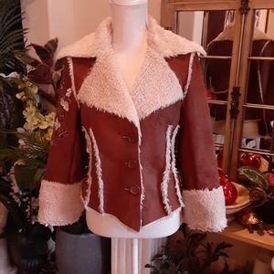 Candie's Vintage Polyester Embroidered Suede & Faux Fur Shearling Jacket Size